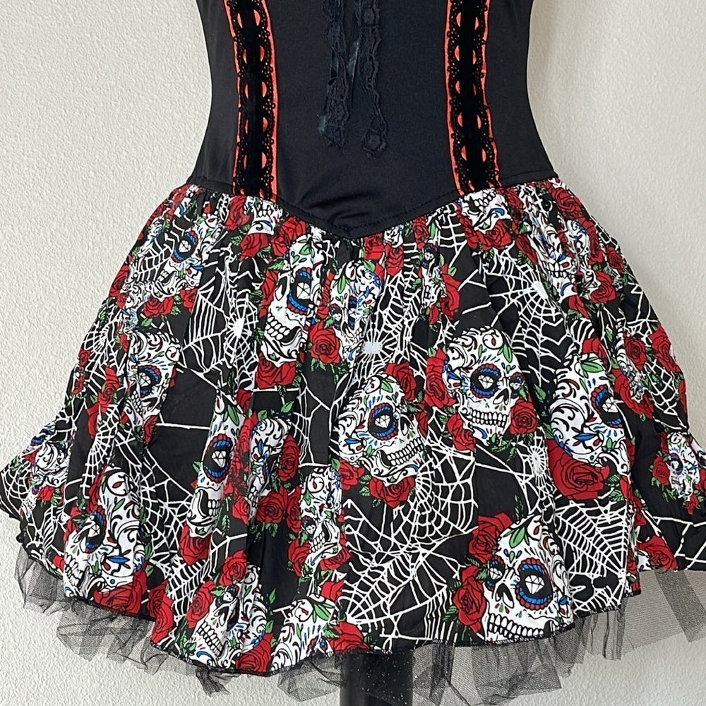 Hot Topic Black and Red Spiderweb Floral Mini Dress - Picture 4 of 15